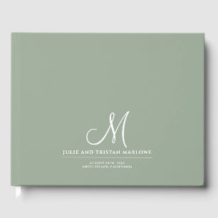 Libro De Visitas Elegante Guión Boda inicial Monograma Sage Green