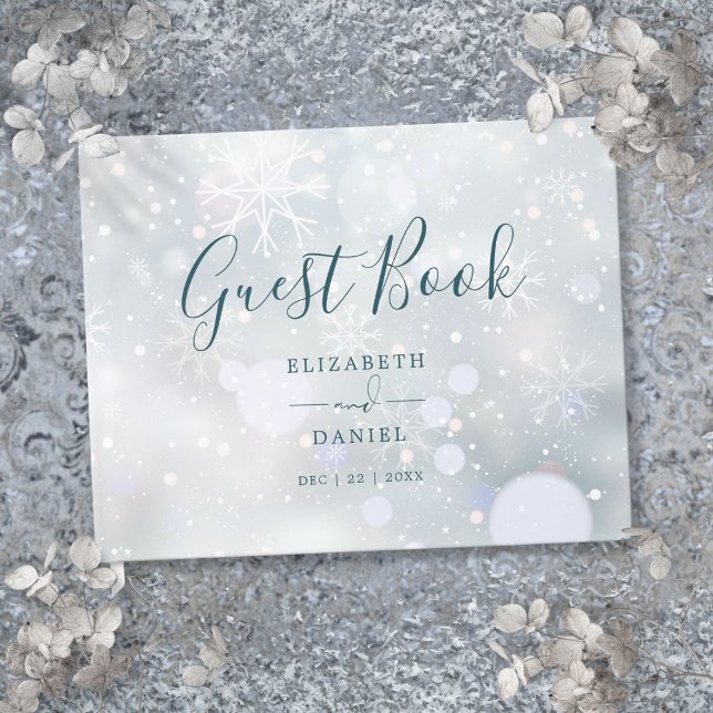 Libro De Visitas Elegante guión de invierno maravilloso boda de nie (Winter Wonderland Elegant Script Snow Wedding Guest Book)
