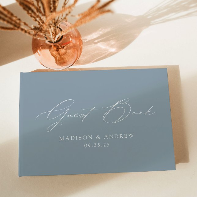 Libro De Visitas Elegante guión moderno Boda azul turbio (Subido por el creador)