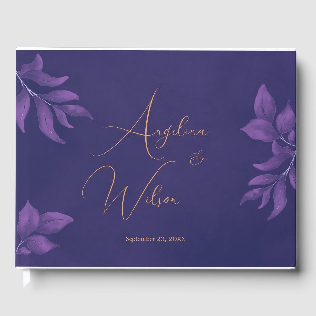 Libro De Visitas Elegante guión morado esmeralda y Boda de oro (Anverso)