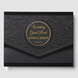 Libro De Visitas Elegante guión negro Boda de lujo dorado divertido
