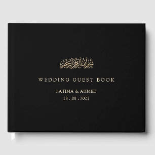Libro De Visitas Elegante guión negro Boda musulmán de oro mínimo
