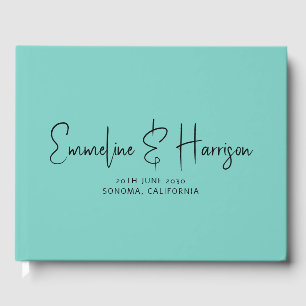 Libro De Visitas Elegante guión Serif Personalizado Boda Verde azul