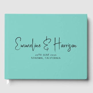 Libro De Visitas Elegante guión Serif Personalizado Boda Verde azul