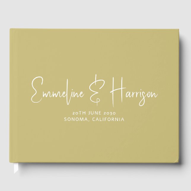 Libro De Visitas Elegante guión Serif Personalizado Moss Boda Verde (Anverso)