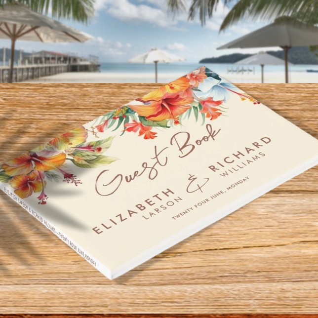 Libro De Visitas Elegante Hibiscus Flower Tropical Floral Boda (Subido por el creador)