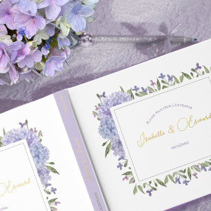 Libro De Visitas Elegante Hortensia Floral Lila Acuarela