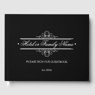 Libro De Visitas Elegante Hotel O Familia Negro Personalizado