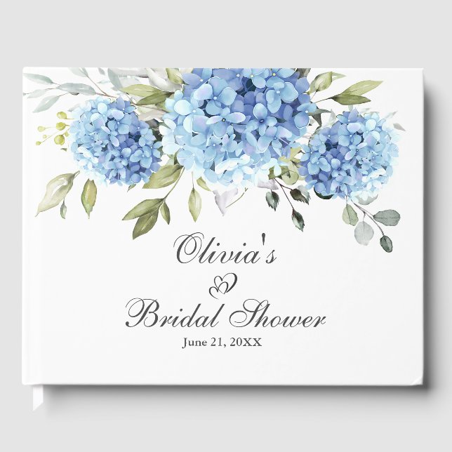 Libro De Visitas Elegante Hydrangea Azul Eucalyptus Ducha Bridal (Anverso)
