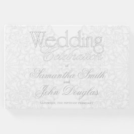 Libro De Visitas Elegante Lace Gris y Blanco Moderno Minimalista