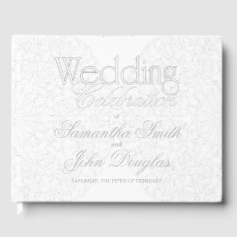 Libro De Visitas Elegante Lace Gris y Blanco Moderno Minimalista