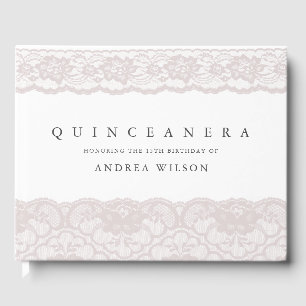Libro De Visitas Elegante Lace Rosa Quinceanera Fiesta de Cumpleaño