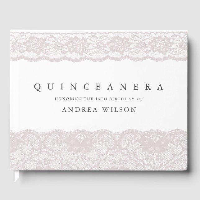 Libro De Visitas Elegante Lace Rosa Quinceanera Fiesta de Cumpleaño (Anverso)
