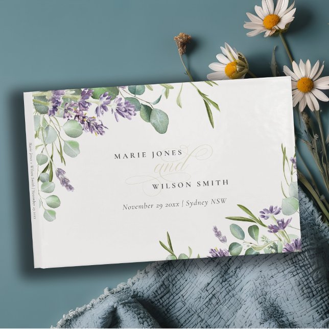 Libro De Visitas Elegante Lavanda Eucalyptus Leafy Foliage Boda (Subido por el creador)