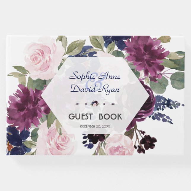 Libro De Visitas Elegante Lavanda Purple Floral Bloom Boda (Anverso)