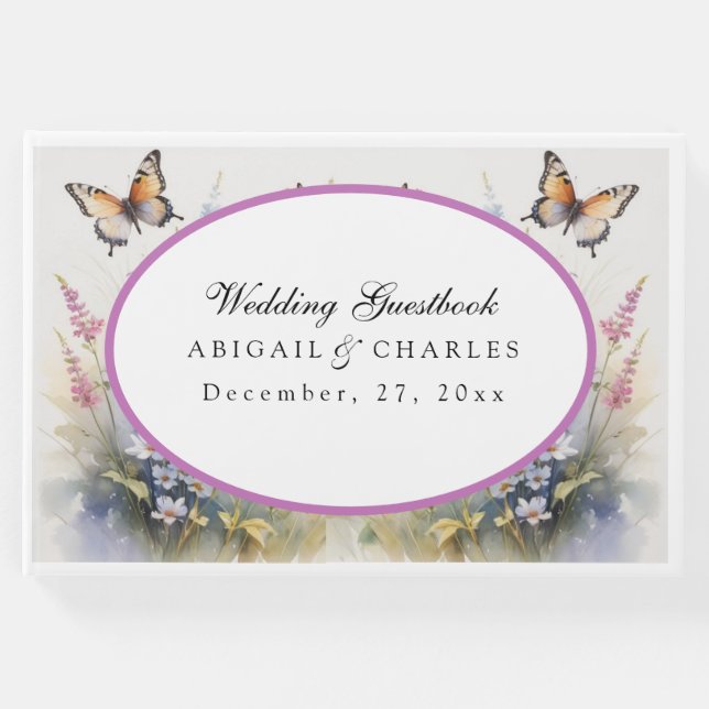 Libro De Visitas Elegante Lavanda y florecimiento de flores silvest (Anverso)