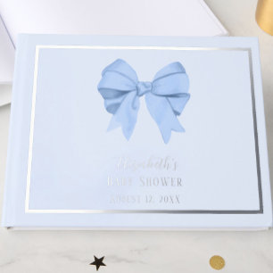 Libro De Visitas Elegante lazo azul Es un niño Cumpleaños de plata