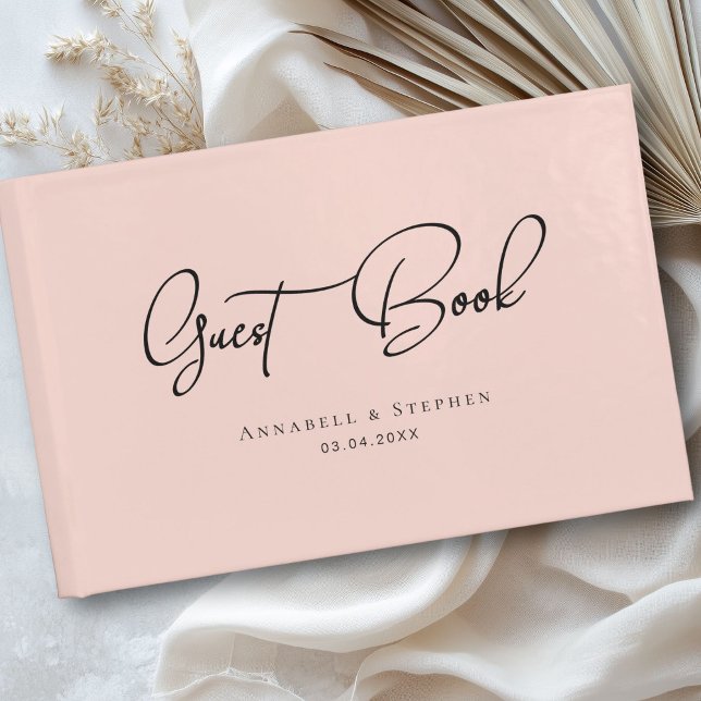 Libro De Visitas Elegante, letra de guión, Boda Rubor-Rosa (Elegant, Script Font, Blush-Pink Wedding Guest Book)