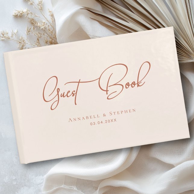 Libro De Visitas Elegante, letra manuscrita, Boda beige (Personalized Elegant, Script Font, Beige Wedding Guest Book.)