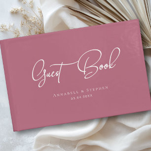 Libro De Visitas Elegante, letra manuscrita, Boda de cerezo-rojo