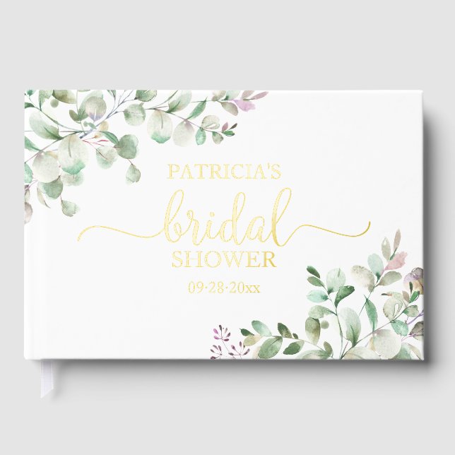 Libro De Visitas Elegante lluvia dorada Bridal Shower  (Anverso)