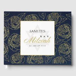 LIBRO DE VISITAS ELEGANTE LUX NAVY GOLD ROSA FLORAL BAR BAT MITZVAH