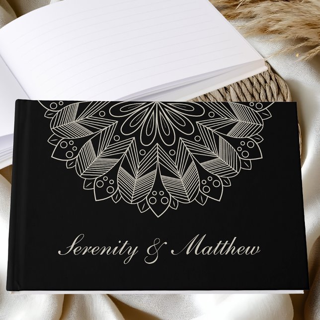 Libro De Visitas Elegante Mandala Indio Boho Chic Boda Negra (Subido por el creador)