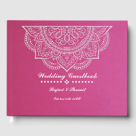 Libro De Visitas Elegante Mandala rosa y Paisley Blanco