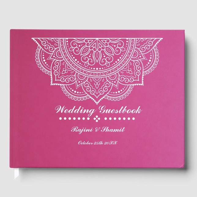 Libro De Visitas Elegante Mandala rosa y Paisley Blanco (Anverso)