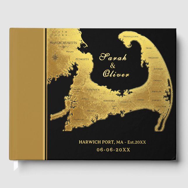 Libro De Visitas Elegante Mapa de Cape Cod Boda de Destino (Anverso)