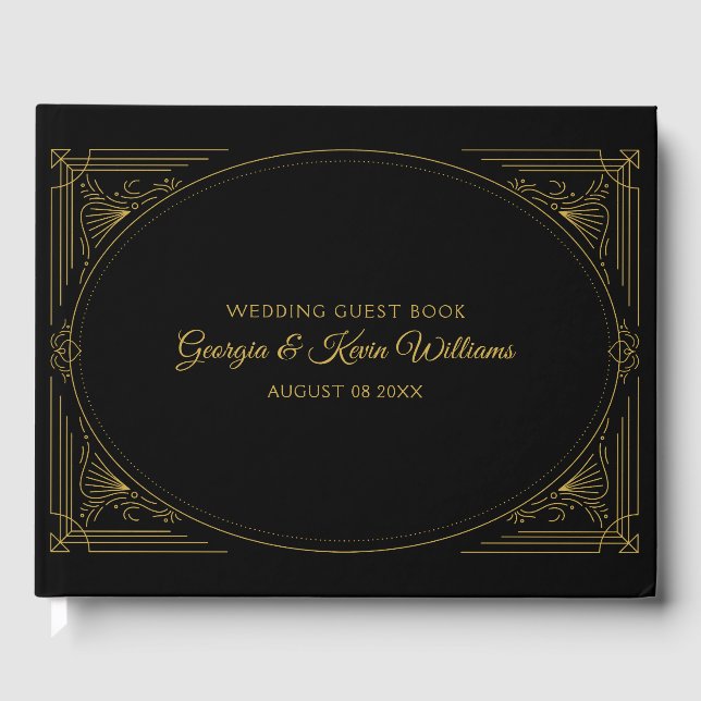 Libro De Visitas Elegante marco Art Deco con texto personalizado (Anverso)