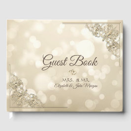 Libro De Visitas Elegante marco de corazones de oro Bokeh Boda
