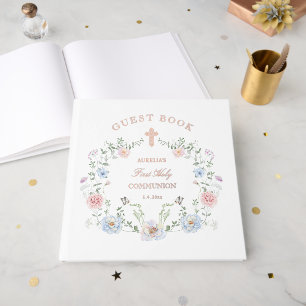 Libro De Visitas Elegante Marco Floral Primera Comunión