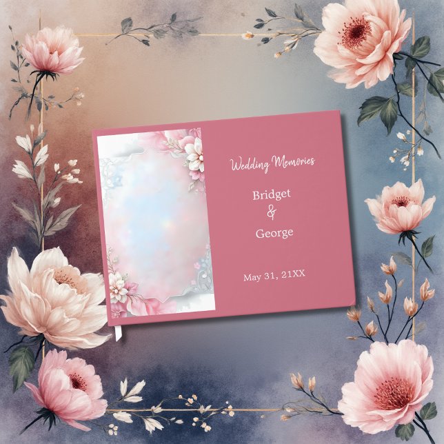 Libro De Visitas Elegante Marco floral rosado boda suave paño brill (Subido por el creador)