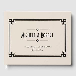Libro De Visitas Elegante marco negro Art Deco Boda beige