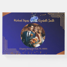 Libro De Visitas Elegante marina y Naranja quemado elegante matrimo