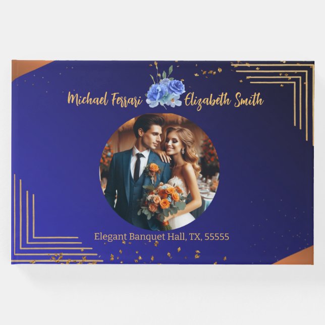 Libro De Visitas Elegante marina y Naranja quemado elegante matrimo (Anverso)