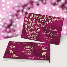 Libro De Visitas Elegante Mariposa De Oro Rosa Mis Quince Quinceañe