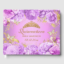 Elegante Mariposa Floral Morada Tema Quinceanera