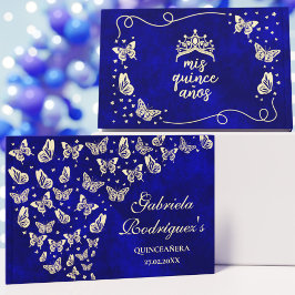 Libro De Visitas Elegante Mariposa Real de Oro Azul 15 Quinceañera