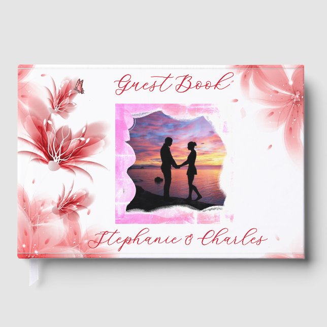 Libro De Visitas Elegante mariposa románica flor rosa foto floral (Anverso)