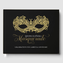 Libro De Visitas Elegante mascarada de oro Quinceanera