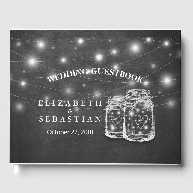 Libro De Visitas Elegante Mason Jar String ilumina a Boda de tabler (Anverso)