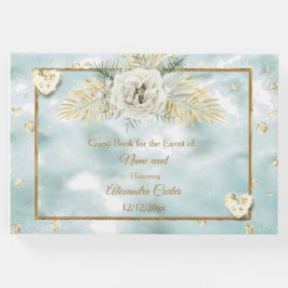 Libro De Visitas Elegante menta azul teal oro mármol rosa floral