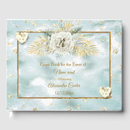 Libro De Visitas Elegante menta azul teal oro mármol rosa floral