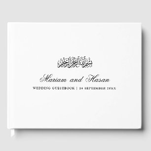 Libro De Visitas Elegante Minimal Moderno Script Negro Boda Musulma