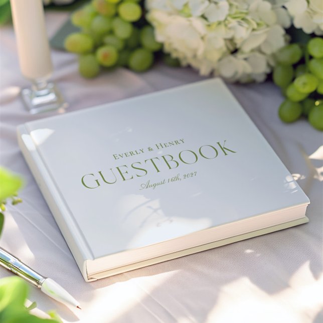 Libro De Visitas Elegante minimalista Boda azul claro y verde sabio (Minimlaist Elegant Light Blue & Sage Green Wedding Guest Book)
