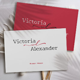 Libro De Visitas Elegante Minimalista Con Boda De Acentos Rojos