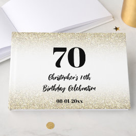 Libro De Visitas Elegante Minimalista Cumpleaños 70 en Oro y Negro