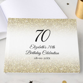 Libro De Visitas Elegante Minimalista Cumpleaños 70 en Oro y Negro